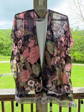 Whimsygoth Romantic Fairy Grunge Dark Floral Women's Sheer Kimono Open Front